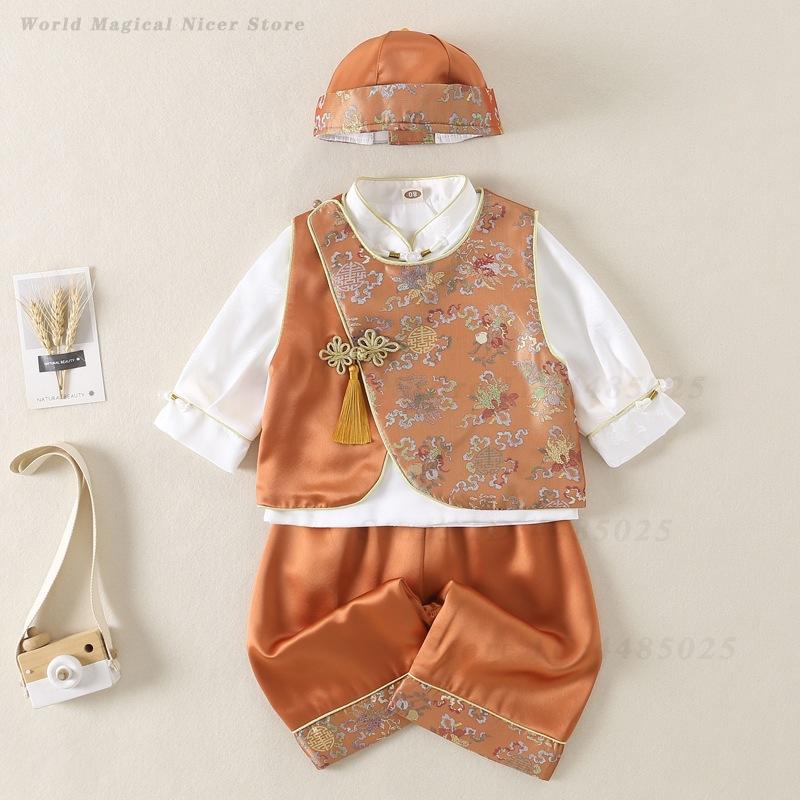 Summer Clothing Baby Boy - 春夏ベビー唐服子供男の子女の子百日一歳衣装中国風東洋漢服写真撮影服
