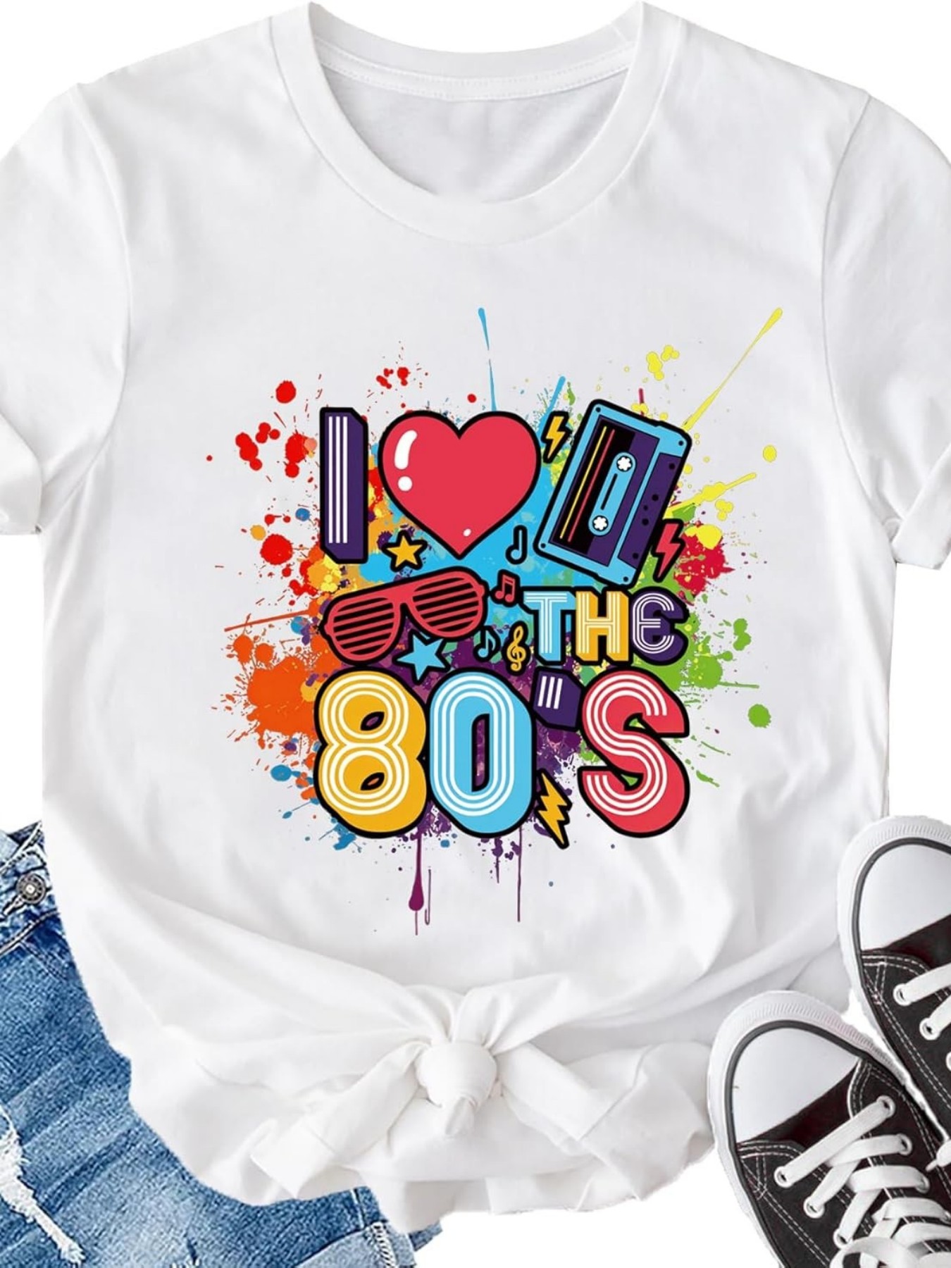 Summer Loving Clothing - プラスサイズの女性用半袖Tシャツ I Love The 80s 春夏の必需品