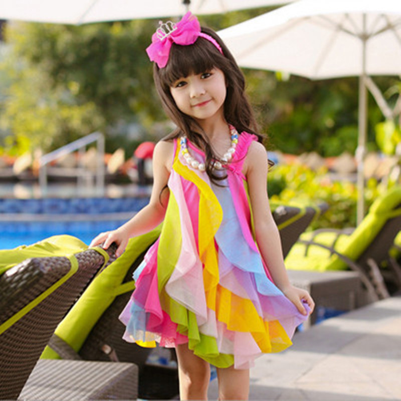 Summer Gauze Clothing - 女の子のための夏のドレス,韓国スタイル,子供服,ガーゼのプリンセスコスチューム,レインボービーチの衣装