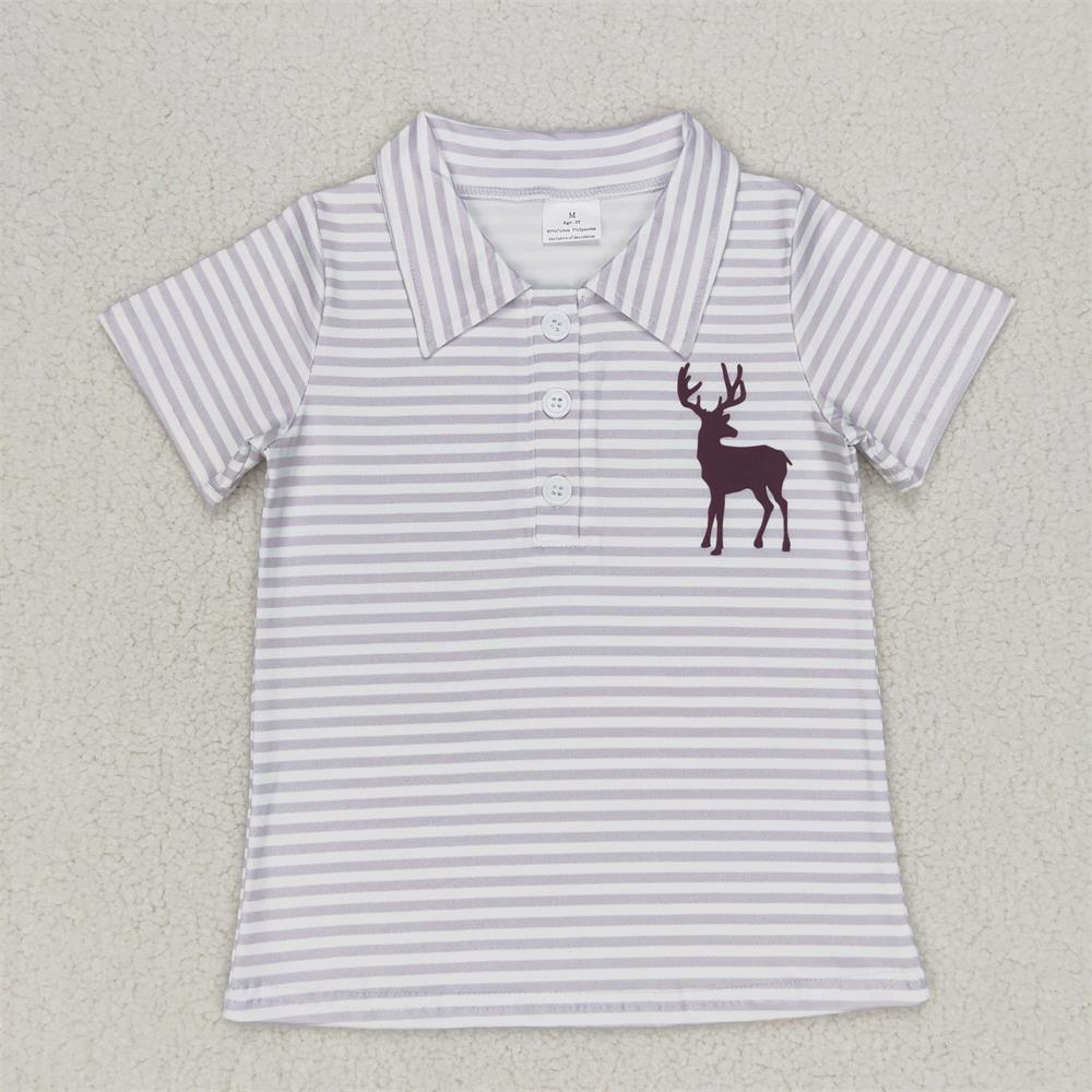 Summer Clothing Baby Boy - 子供用ラペルボタンTシャツ,半袖,男の子用シャツ,幼児用,鹿の縞模様,衣類,卸売,夏
