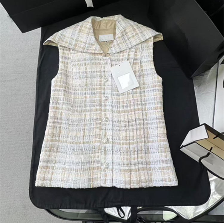 Summer Clothing For 60 Year Old Woman - カスタマイズ 2026年夏新作 欧米風レディース服 ノースリーブネイビーカラートゥイードコートとスカートのセット