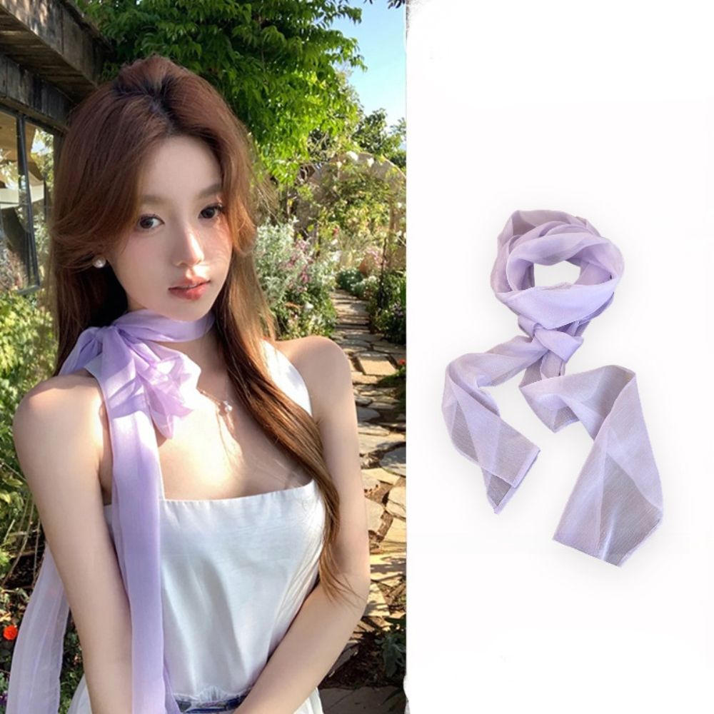 Summer Clothing Wraps - 春夏薄いロングシルクスカーフ調節可能なソフトラップシフォンシルクスカーフ衣類アクセサリーエレガントなリボンネッカチーフ女性