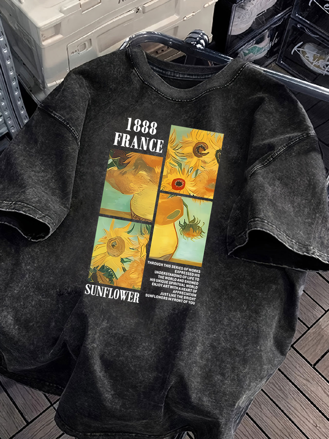 Summer Clothing Drawing - 洗浄済みヴィンテージ Tシャツ女性用ゴッホひまわりプリント Tシャツ Y2k トップシャツストリートユニセックスファッション衣類
