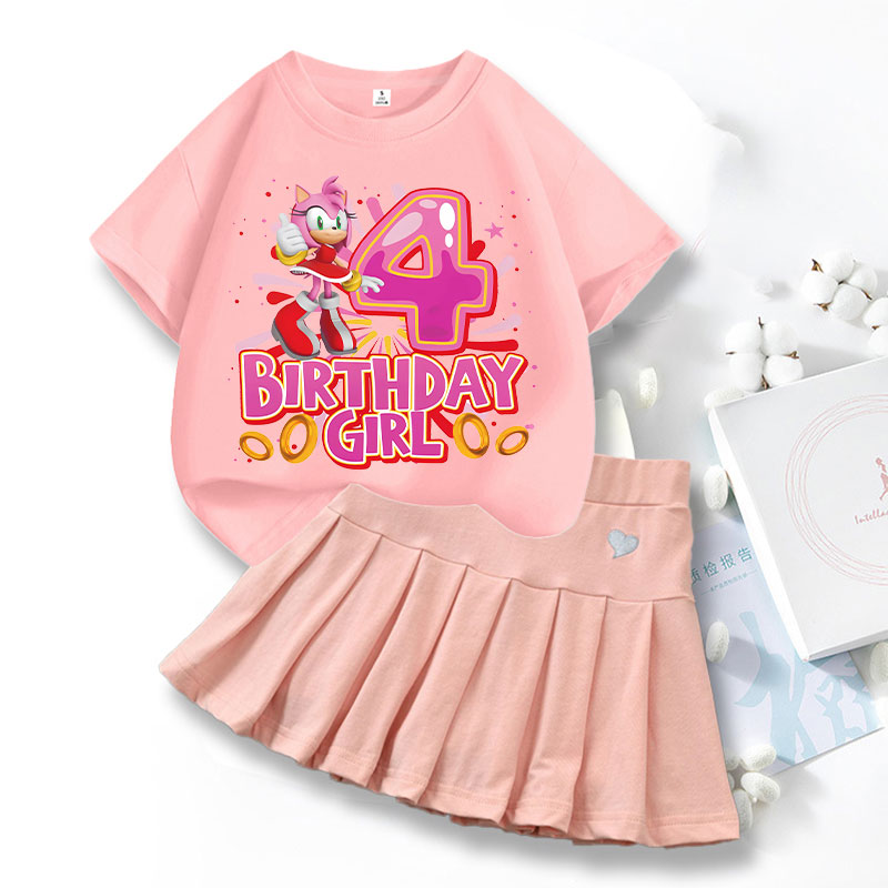 Summer Loving Clothing - 2 個ソニックスラブドレス Tシャツスーツ女の子のための漫画番号プリントスカート半袖トップセット子供夏甘いスカートスーツ