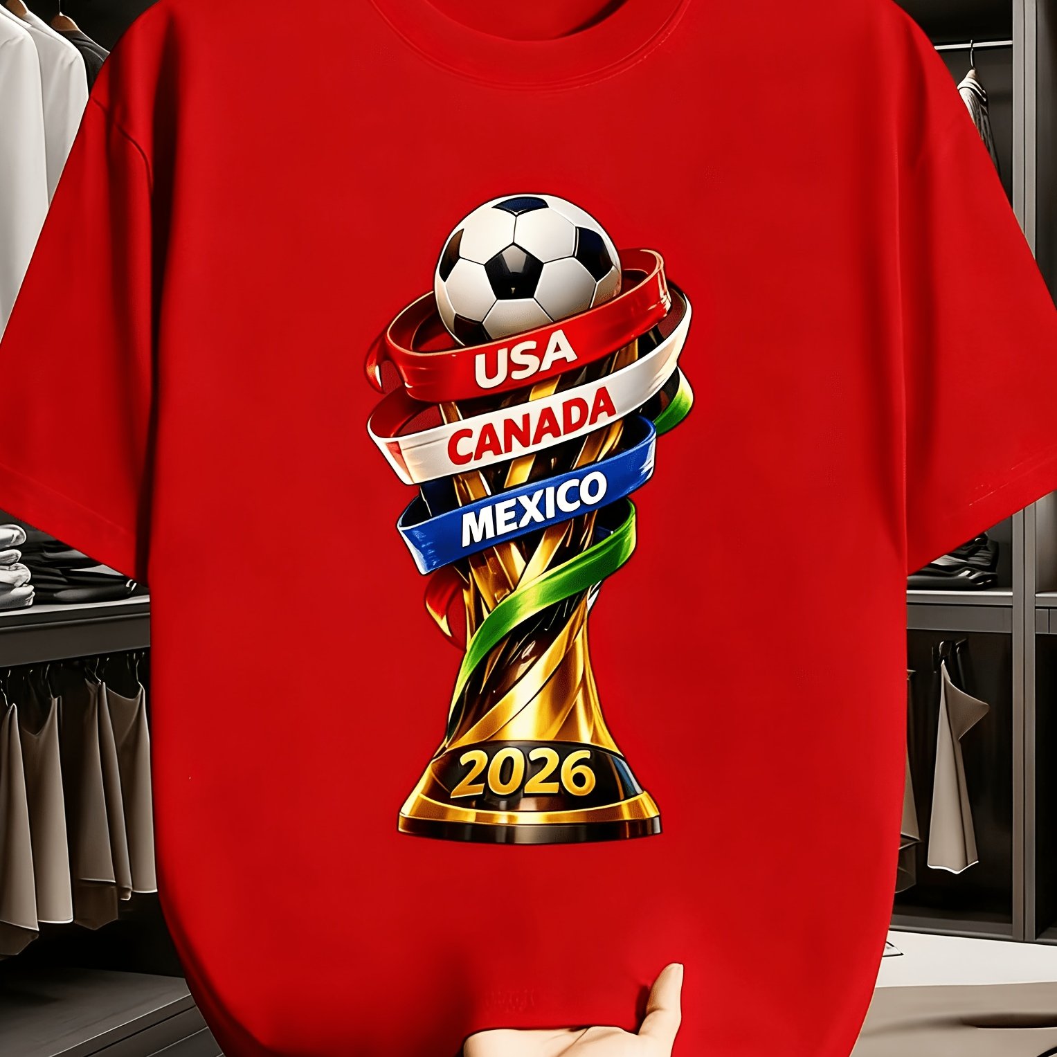 Summer Clothing Essentials Men - 2026年米国カナダカップ楽しいプリントTシャツメンズカジュアル半袖クルーネックTシャツサッカーファン必須サマートップ服