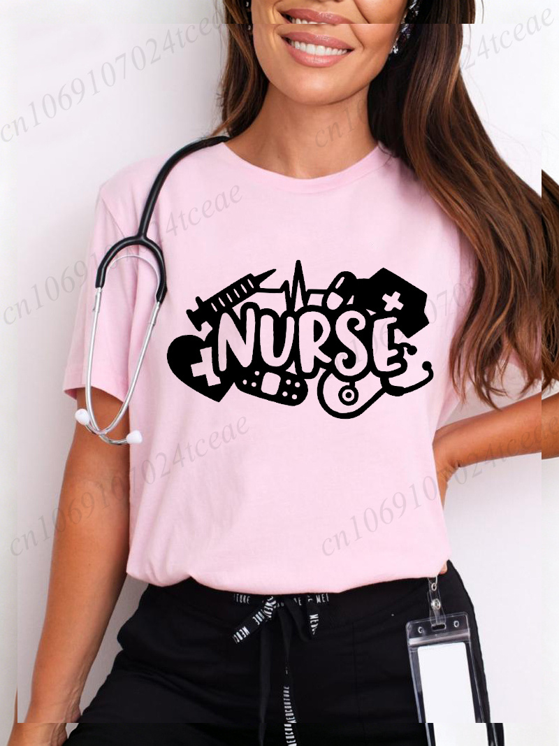 Summer Loving Clothing - 愛の看護師女性の Tシャツ Tシャツ面白い看護師週間ライフグラフィック Tシャツ夏カジュアル半袖トップス女性服