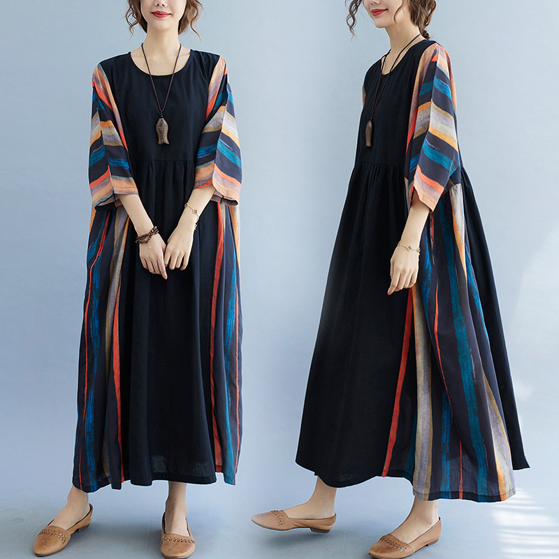Indian Summer Vintage Clothing - インドパキスタンドレス女性ボヘミアンスタイル自由奔放に生きるヴィンテージファッションコットンリネンロングマキシドレス女性エスニックジプシー服
