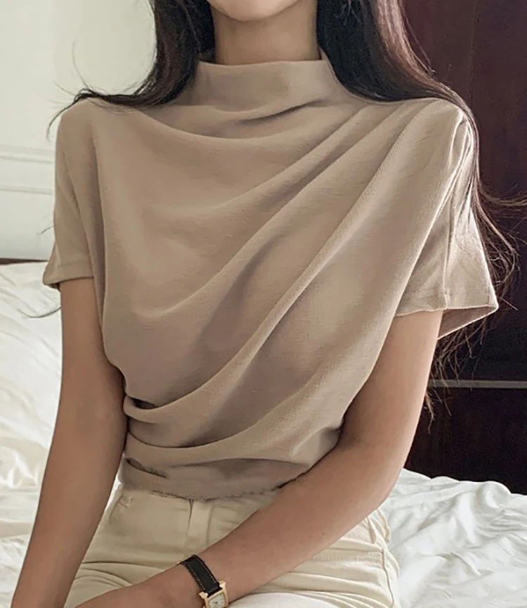 Summer Clothing Drop - 女性用ハーフタートルネックコットンTシャツ,ノースリーブTシャツ,クロップトップ,婦人服,夏服