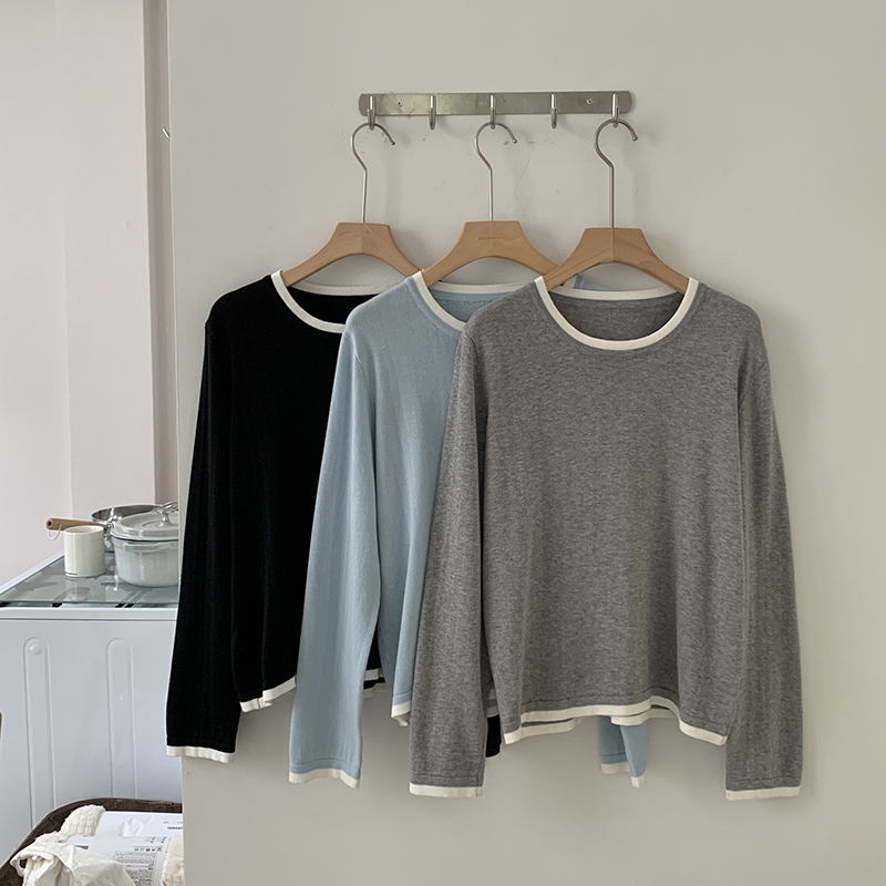 Summer Clothes - 100%コットン製 レディース Oネック カラーブロック 長袖シャツ プラスサイズ