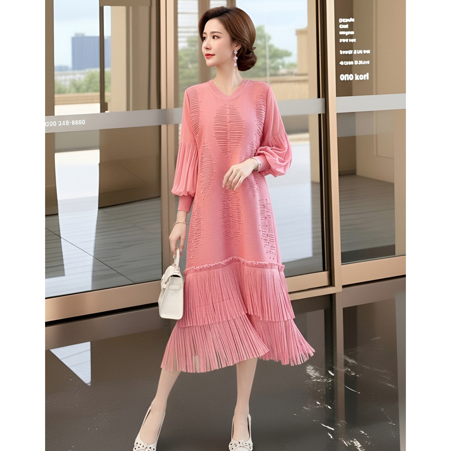 Summer Clothing Resort - ミヤケ風 海辺のリゾート風 タッセルスカート 高級プリーツパープルドレス 夏春スカート 大きいサイズ