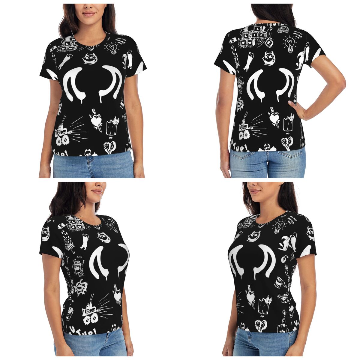 Summer Clothing Drawing - Yungblud 描画タトゥーシート Tシャツ女性半袖 Tシャツラウンドネック衣類綿夏 Tシャツストリートウェア