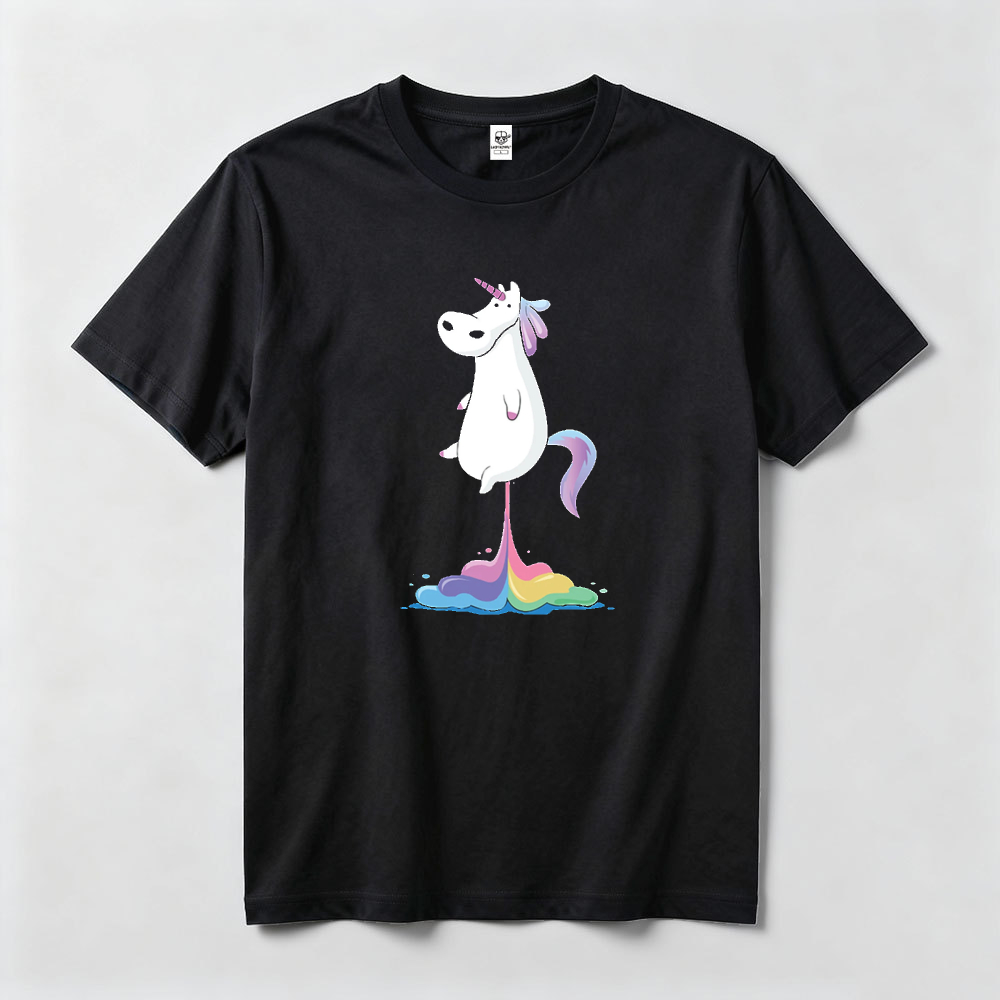 Summer Clothing Drawing - 面白い奇妙なかわいいユーモア漫画ぽっちゃりレインボーユニコーン描画女性夏半袖コットンノベルティ Tシャツ女性服