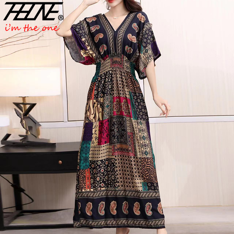 Indian Summer Vintage Clothing - 女性のためのボヘミアンスタイルのロングドレス,ボヘミアンスタイルのドレス,ヴィンテージ,韓国スタイル,夏,新しい,2021