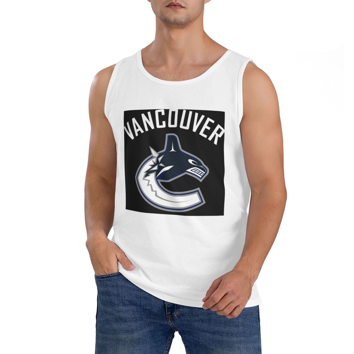 Summer Clothing Essentials Men - 綿 100% バンクーバーホッケーカナックスエッセンシャルアクティブノースリーブ Tシャツ男性トレーニングスポーツ衣類トップスメンズクルーネックベスト