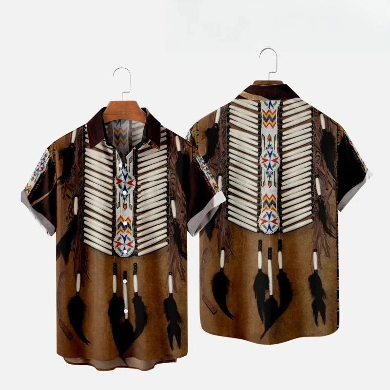 Indian Summer Vintage Clothing - インドエスニックスタイル 3D プリントビーチシャツ男性女性ファッションストリートヴィンテージ半袖シャツ男性トップスブラウス男の服