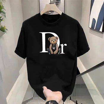 Summer Clothing Brands - 高級ブランドかわいいクマプリント Tシャツ男性女性高品質純綿 Tシャツ夏のグラフィックファッション女性 Tシャツ男性服