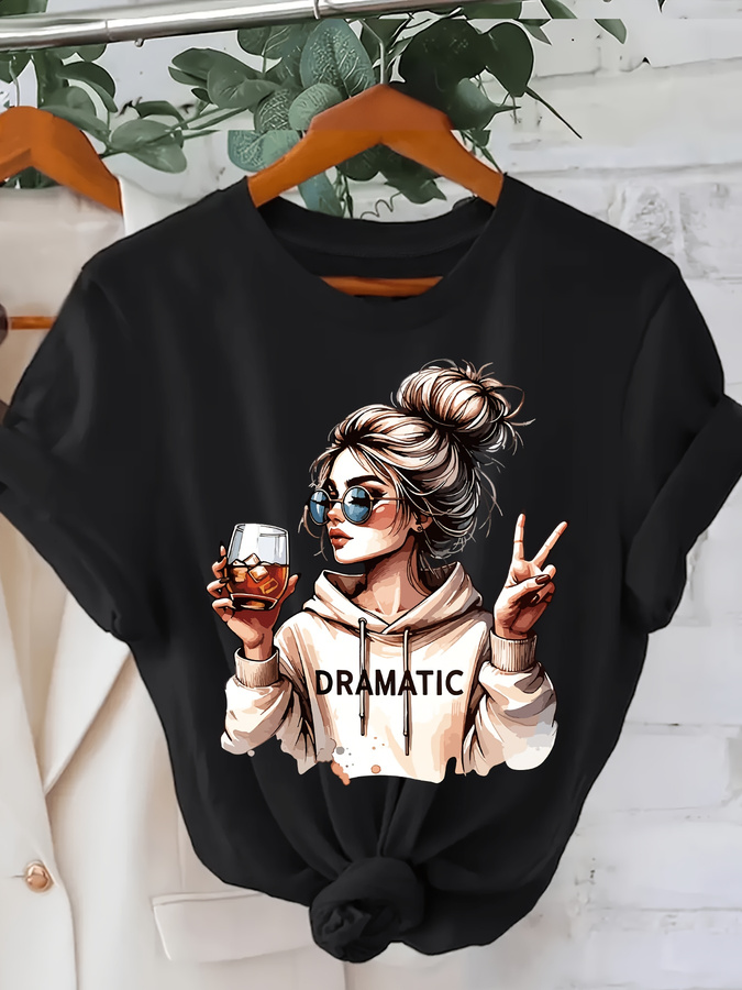 Summer Loving Clothing - ドラマティックな1ピースレディースファッションプリントラウンドネック半袖Tシャツカジュアルで快適な日常着用トレンディプリントコンビネーション