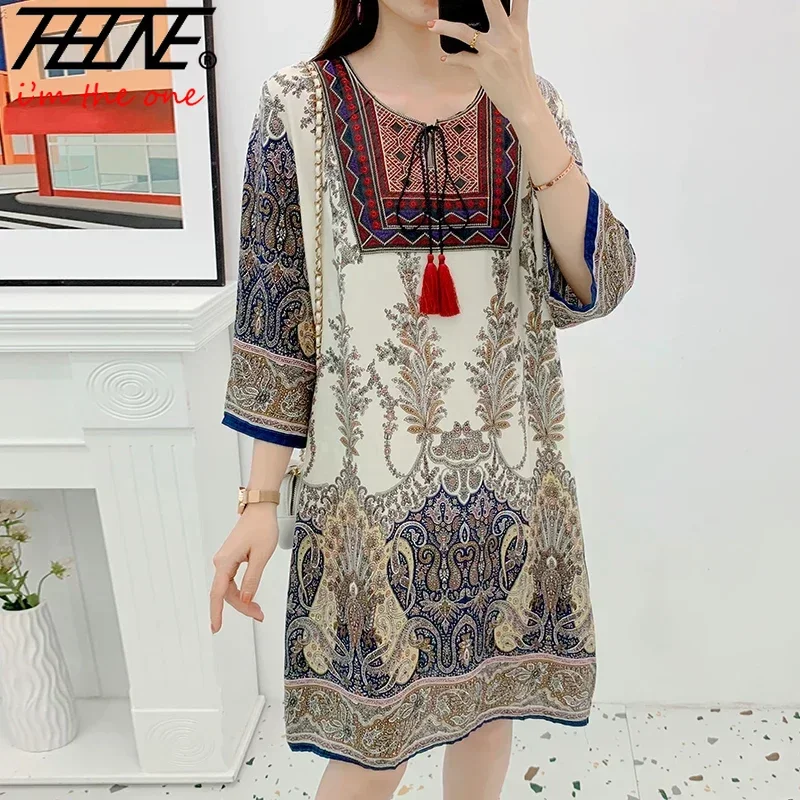 Indian Summer Vintage Clothing - 女性のためのヴィンテージのカジュアルな韓国スタイルのビーチドレス,花柄の刺繍が施されたカジュアルな夏の服