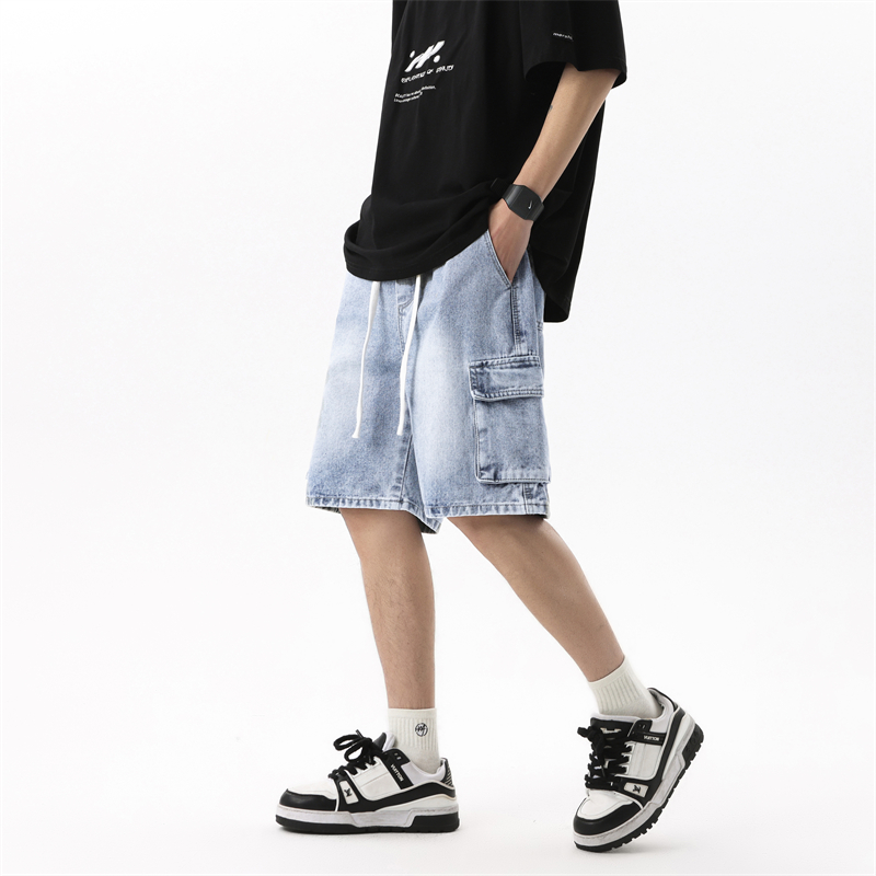 Summer Clothing Brands - 夏のメンズデニムショーツレトロファッション弾性ウエストルーズストレートレッグ大きなポケットショーツブランド紳士服カジュアルパンツ