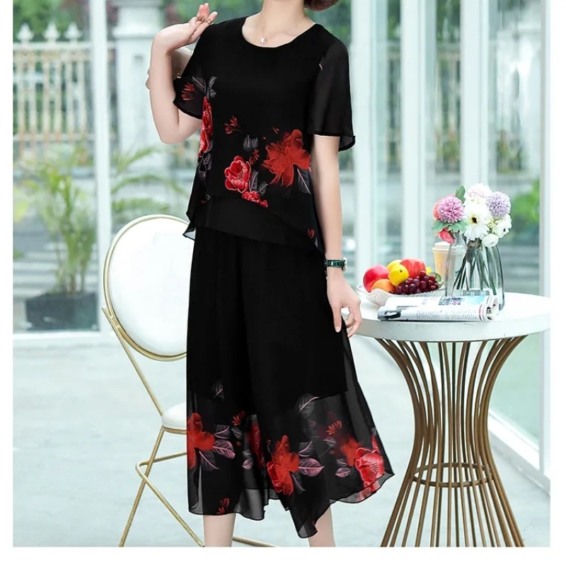 エレガントなファッション花柄レースショートセット夏 2025 - Summer Clothing For 60 Year Old Woman のレビューと価格