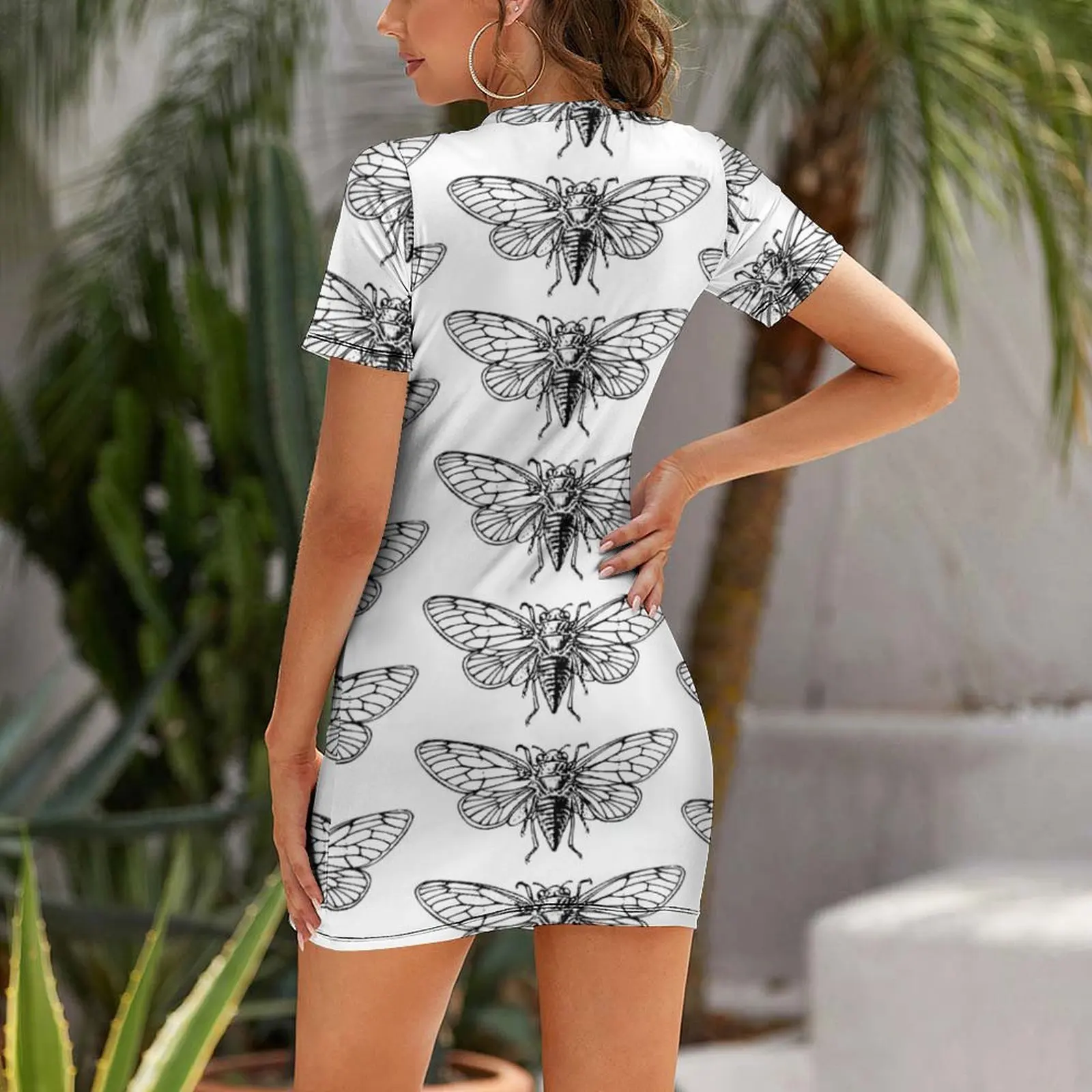 ヴィンテージの蝉の絵柄の半袖ドレス、2026年夏の女性用セク - Summer Clothing Drawing のレビューと価格