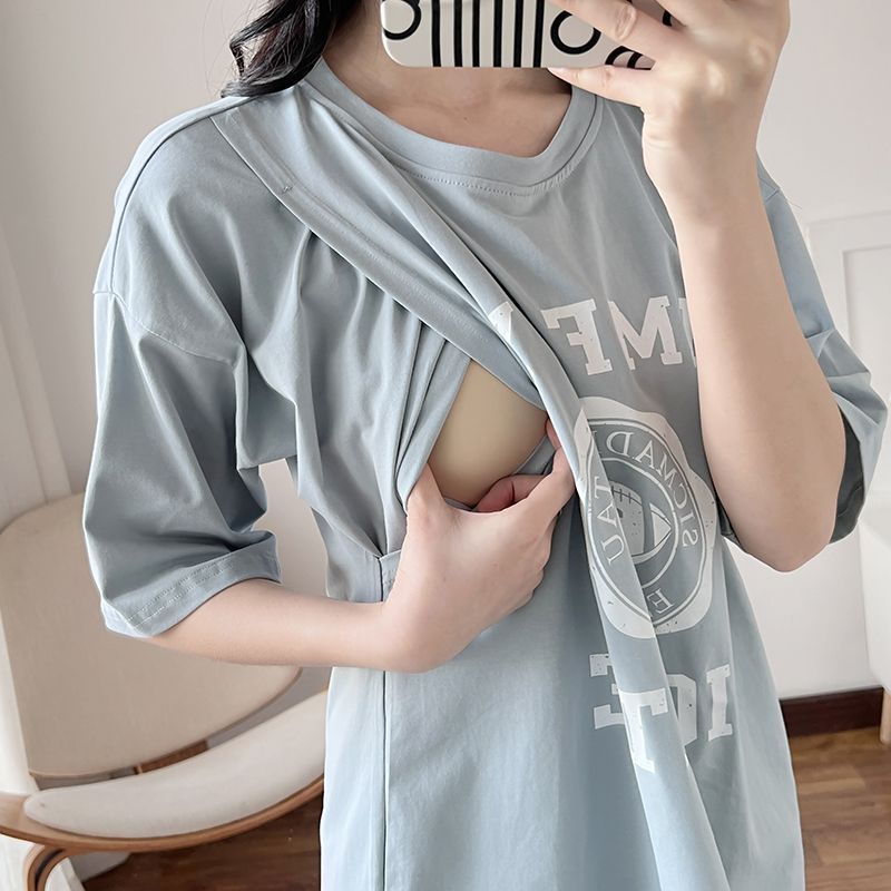 授乳服妊娠中の授乳ロング Tシャツナイトガウン女性夏マタニテ - Summer Clothes のレビューと価格