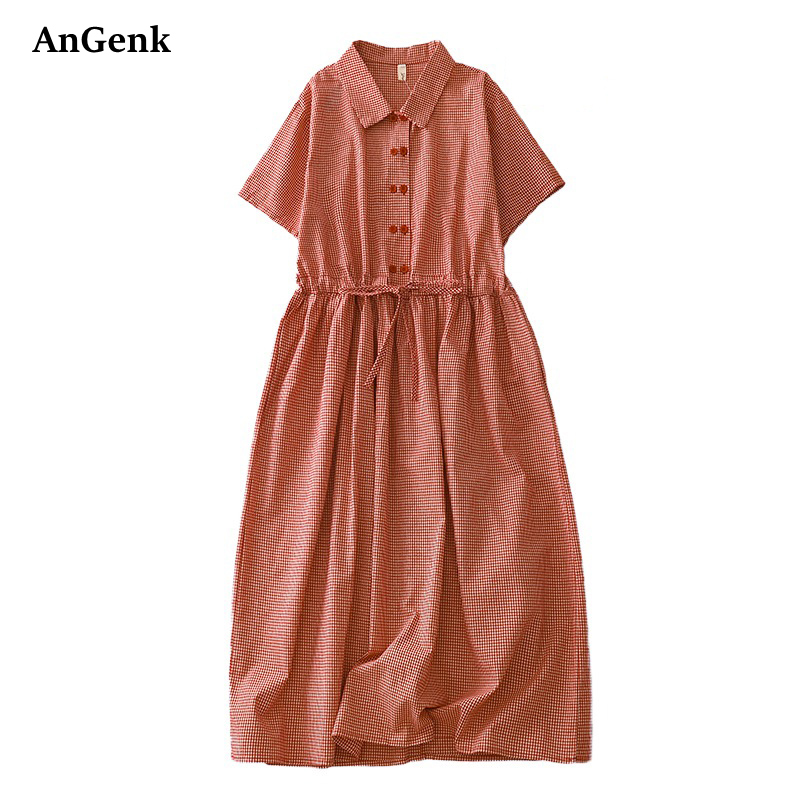 コットン製半袖ヴィンテージチェック柄サマードレス 女性用 2 - Summer Clothing Drawing のレビューと価格