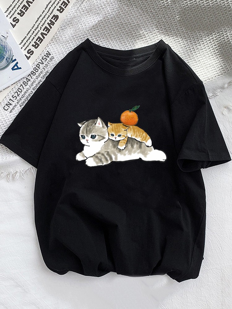 女性のためのユーモラスなオレンジの猫の夏のTシャツ,半袖のア - Summer Loving Clothing のレビューと価格