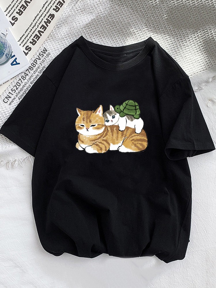 女性のためのユーモラスなオレンジの猫の夏のTシャツ,半袖のア - Summer Loving Clothing のレビューと価格