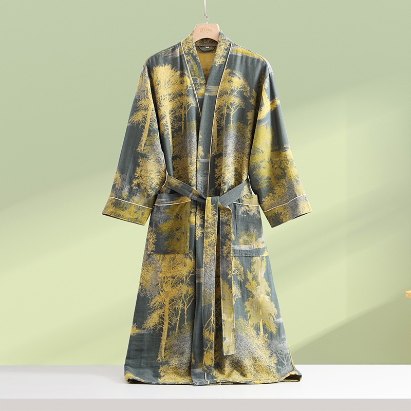 春夏純綿二重ガーゼバスローブ薄い染め生地ホーム服カップル和風 - Summer Gauze Clothing のレビューと価格
