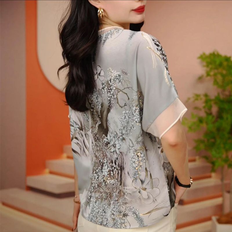 女性服夏のファッション花柄メッシュパッチワークエレガントな  - Summer Gauze Clothing のレビューと価格