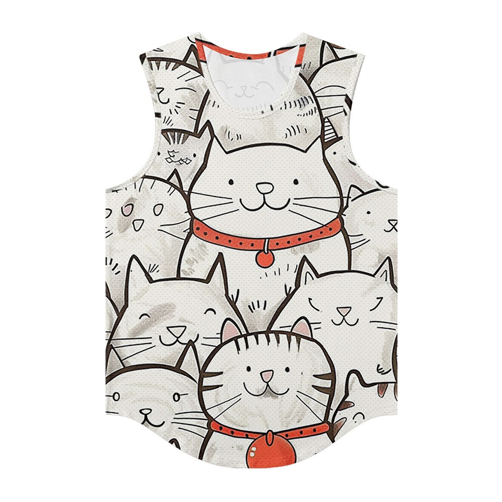 男性ベストトレンディなかわいい招き猫プリント通気性ビーチ休暇 - Summer Clothing Essentials Men のレビューと価格