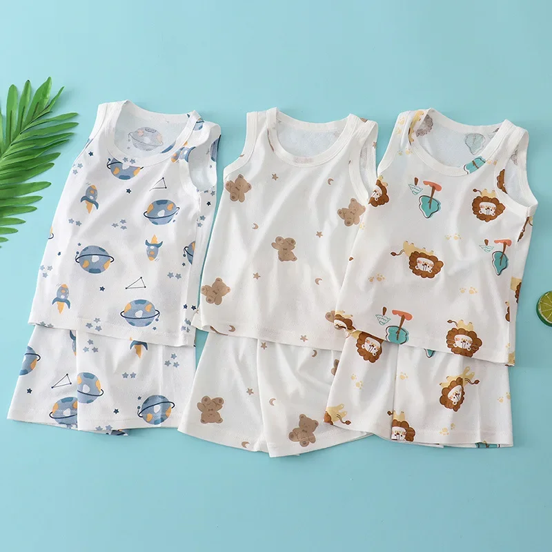 子供竹綿ベストスーツ夏薄いノースリーブ服かわいい漫画プリント - Summer Clothing Baby Boy のレビューと価格