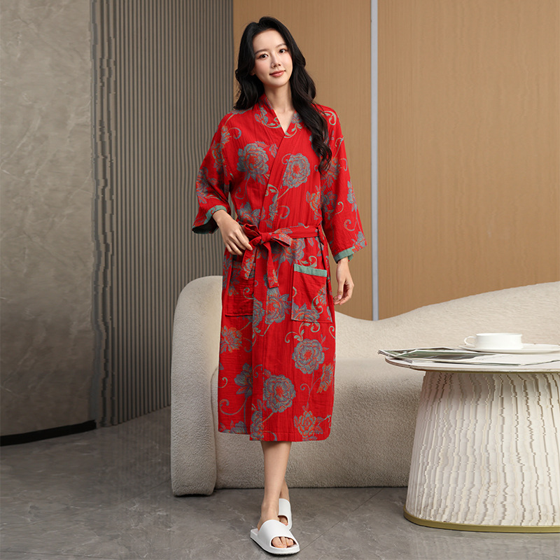 春夏用コットン二重ガーゼバスローブ 薄手ホームウェア 和風着 - Summer Gauze Clothing のレビューと価格