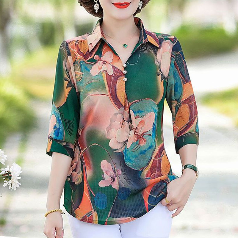 女性のためのヴィンテージフローラルプリントTシャツ,カジュア - Summer Clothing For 60 Year Old Woman のレビューと価格