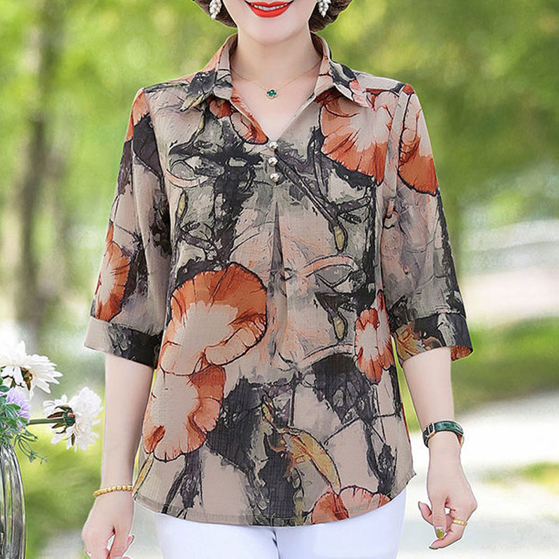 女性のためのヴィンテージフローラルプリントTシャツ,カジュア - Summer Clothing For 60 Year Old Woman のレビューと価格