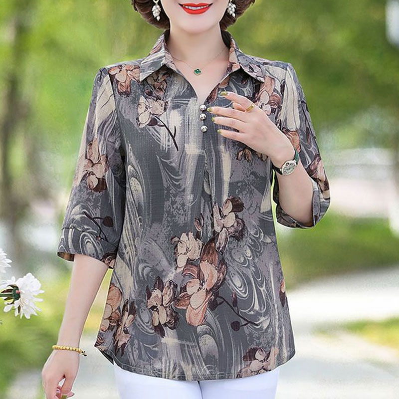 女性のためのヴィンテージフローラルプリントTシャツ,カジュア - Summer Clothing For 60 Year Old Woman のレビューと価格