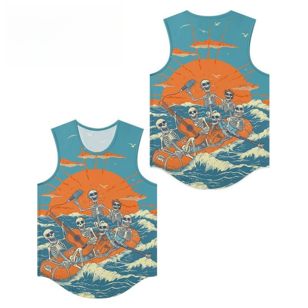 スケルトンバンドプリント男性ベストトレンディなスカル通気性ビ - Summer Clothing Essentials Men のレビューと価格