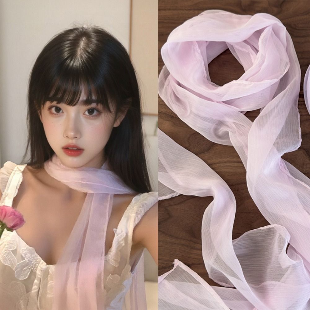 春夏薄いロングシルクスカーフ調節可能なソフトラップシフォンシ - Summer Clothing Wraps のレビューと価格