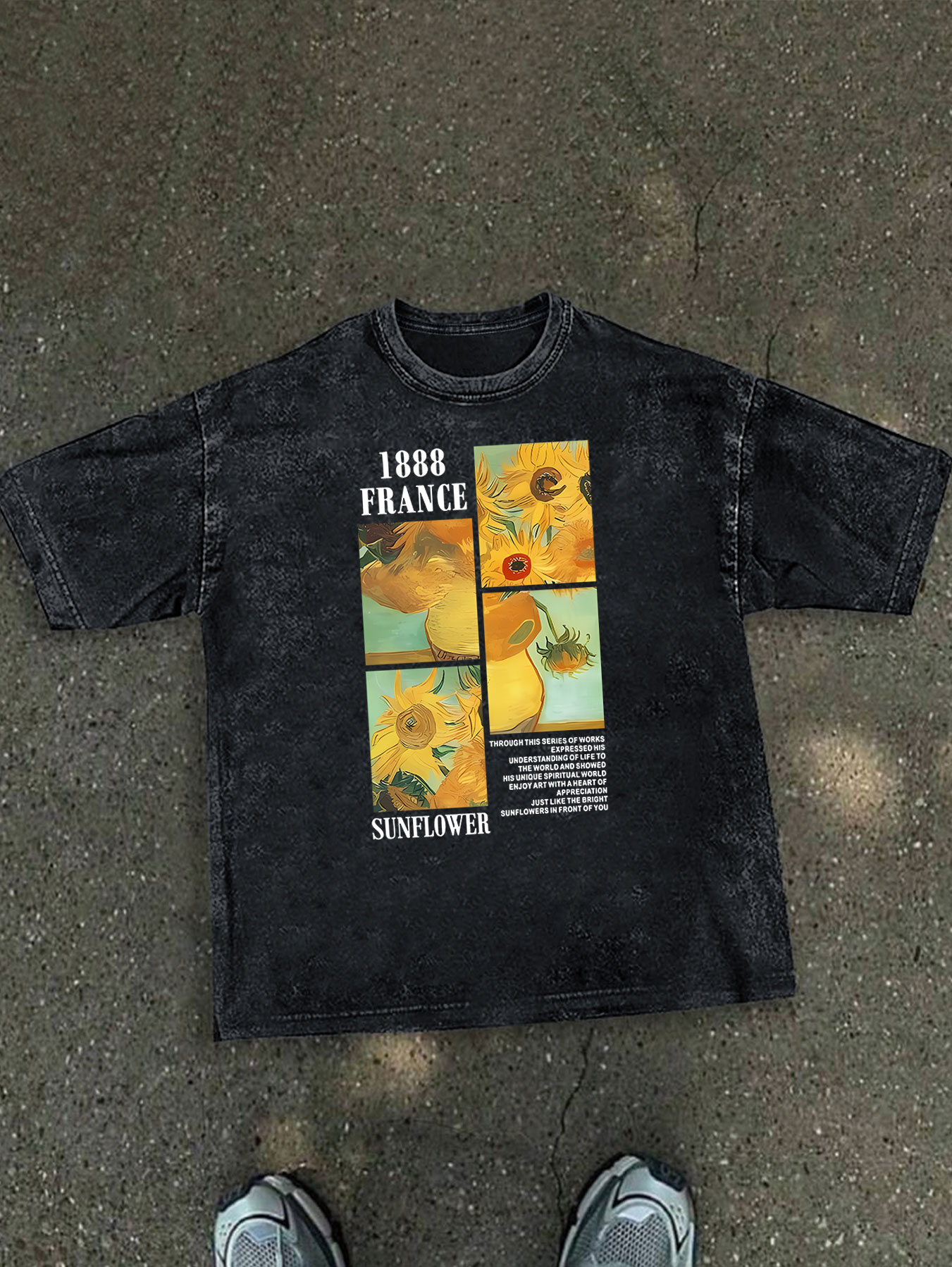 洗浄済みヴィンテージ Tシャツ女性用ゴッホひまわりプリント  - Summer Clothing Drawing のレビューと価格