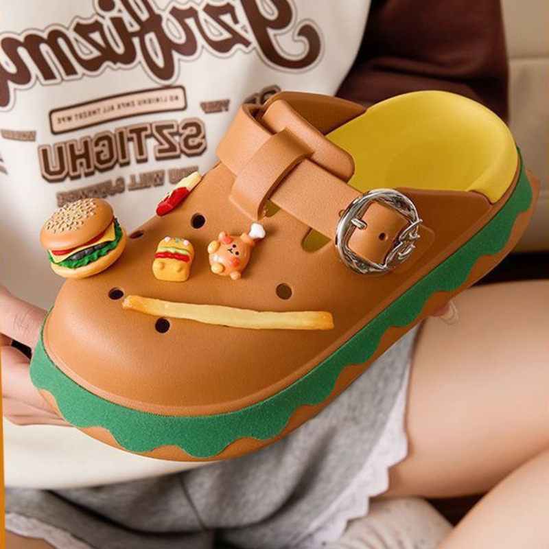 面白いハンバーガー夏スリッパかわいい漫画アクセサリー靴防水ス - Summer Clothing Wraps のレビューと価格