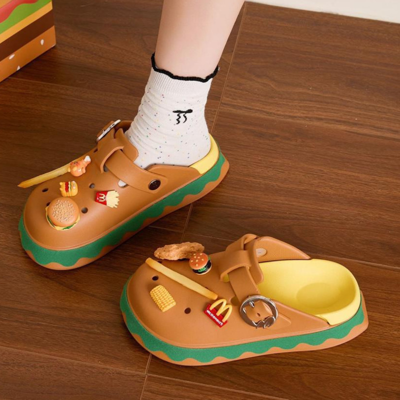 面白いハンバーガー夏スリッパかわいい漫画アクセサリー靴防水ス - Summer Clothing Wraps のレビューと価格