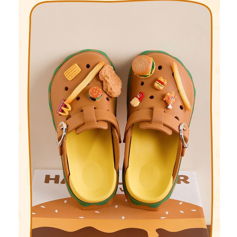 面白いハンバーガー夏スリッパかわいい漫画アクセサリー靴防水ス - Summer Clothing Wraps のレビューと価格