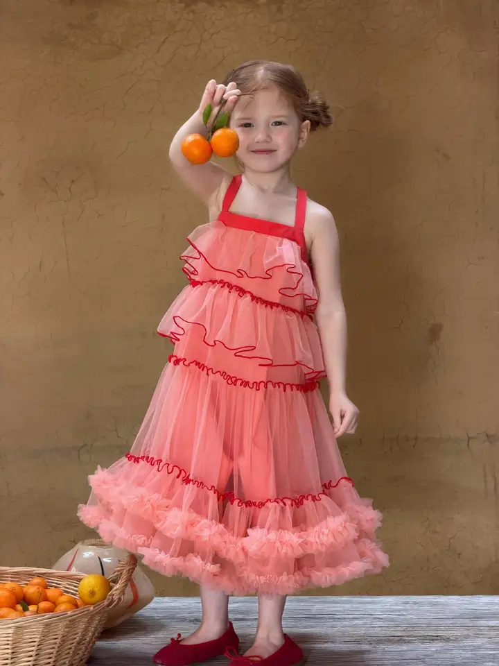 韓国子供服2026夏新作女の子用ドレスノースリーブ赤ガーゼふ - Summer Gauze Clothing のレビューと価格