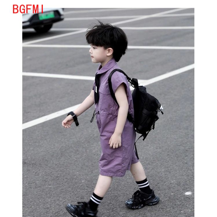 キッズサマーショーツオーバーオールカプリボーイズパープルパン - Summer Clothing Baby Boy のレビューと価格
