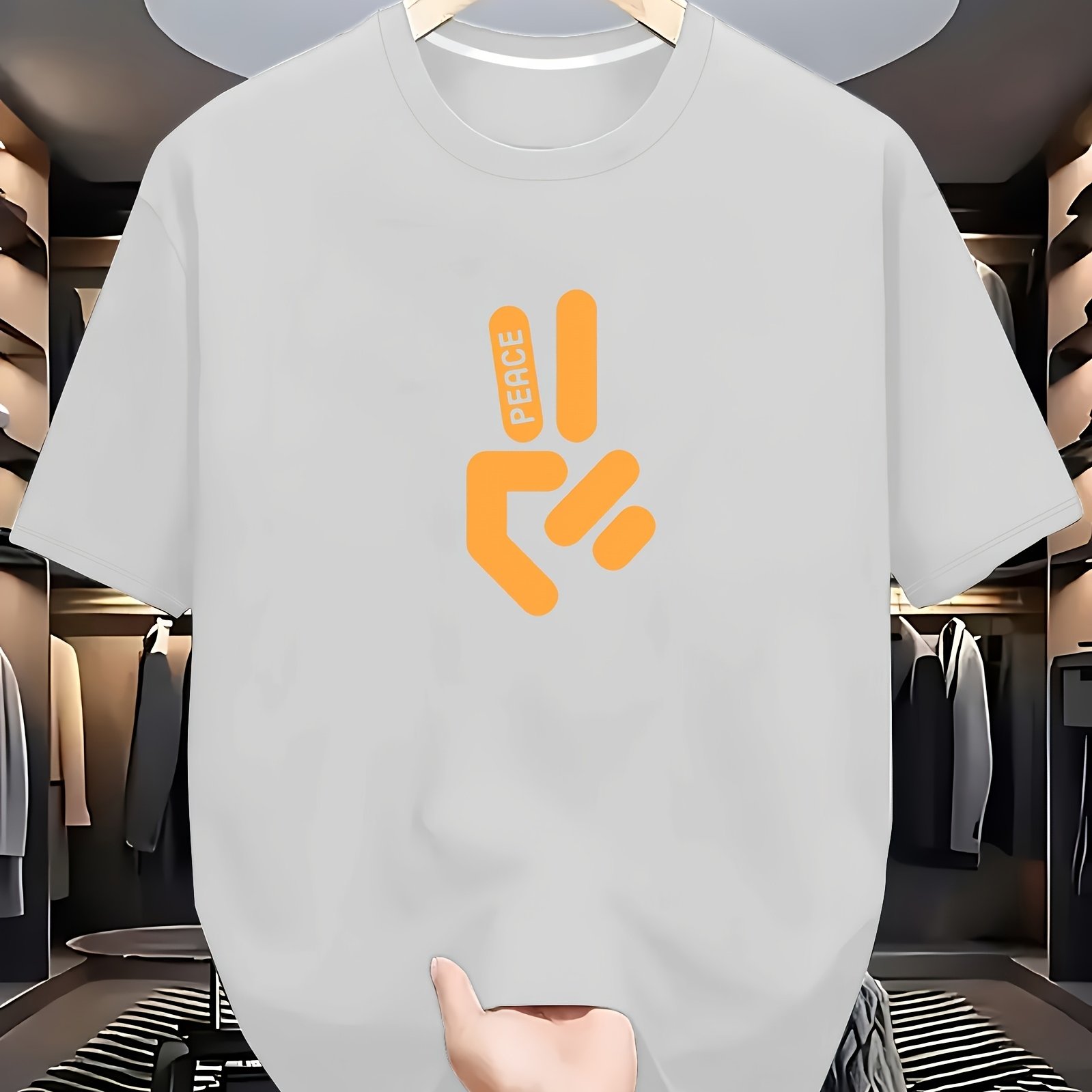 男性用スタイリッシュな黒の半袖Tシャツ、オレンジ色のピースサ - Summer Clothing Essentials Men のレビューと価格