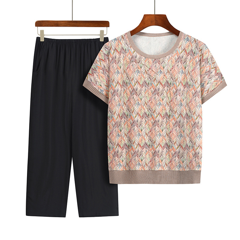 おばあちゃん-ツーピースの女性用カジュアルウェアセット,半袖 - Summer Clothing For 60 Year Old Woman のレビューと価格