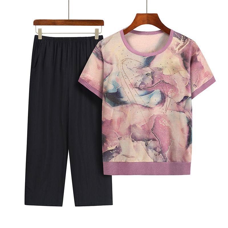 おばあちゃん-ツーピースの女性用カジュアルウェアセット,半袖 - Summer Clothing For 60 Year Old Woman のレビューと価格