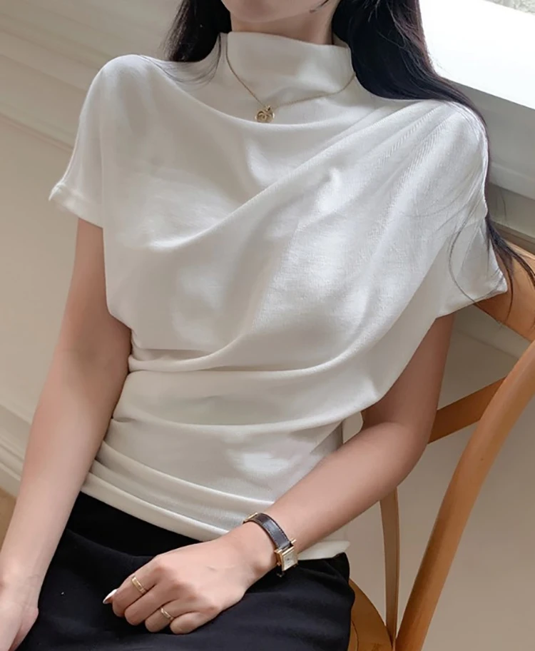 女性用ハーフタートルネックコットンTシャツ,ノースリーブTシ - Summer Clothing Drop のレビューと価格
