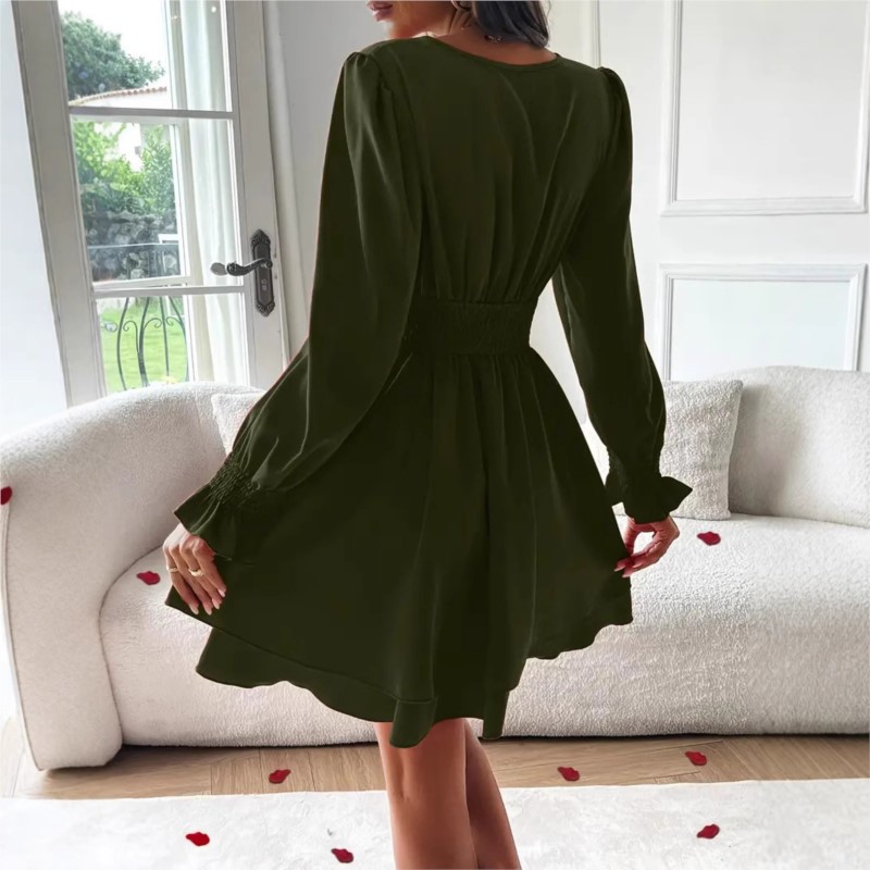 2025年 レディース服 Vネック ランタン袖 ラップミニド - Summer Clothing Wraps のレビューと価格